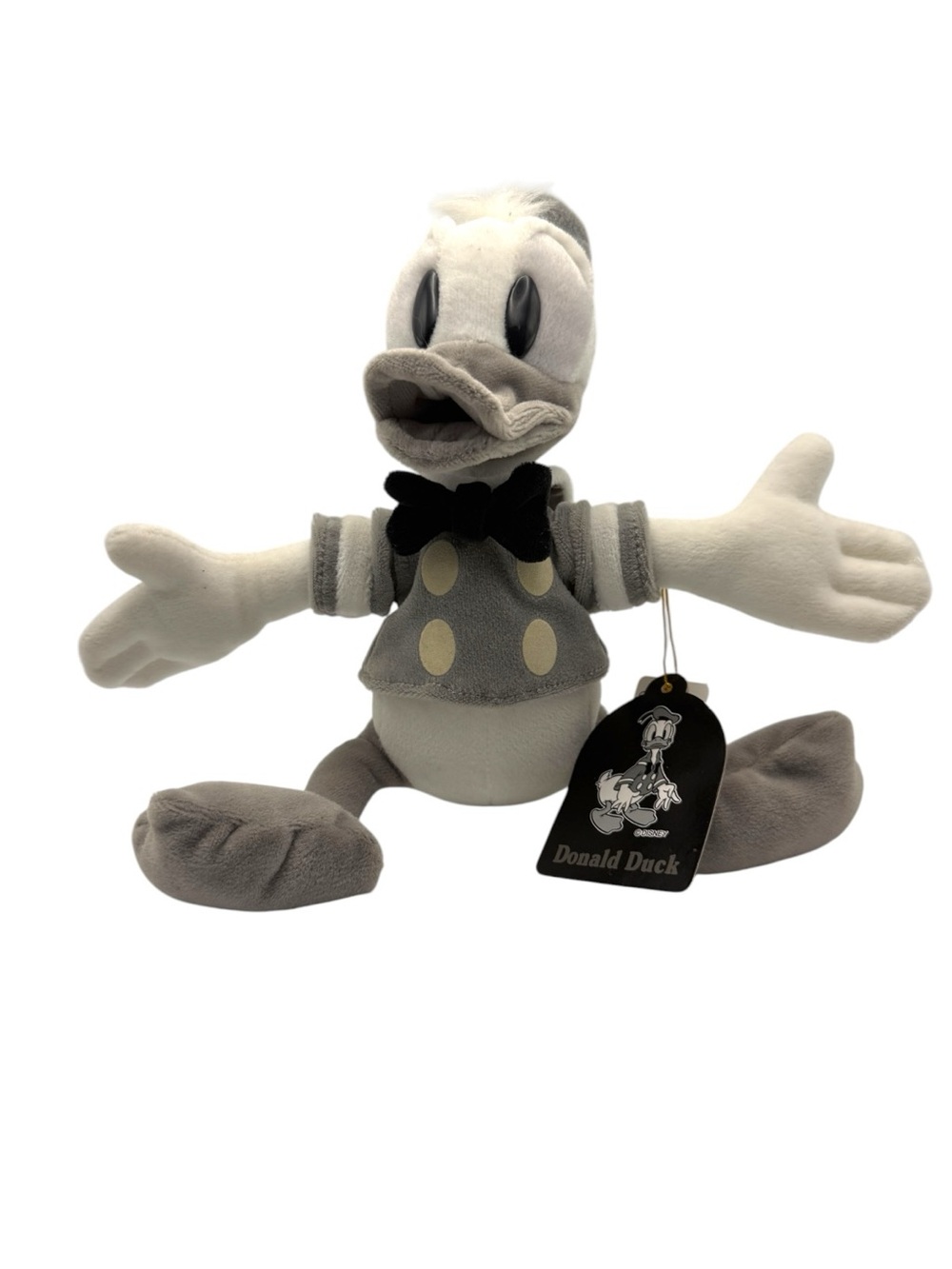 Tokyo Disneyland Monochrome Donald Duck Plush 8” Gray White Stuffed Animal NWT